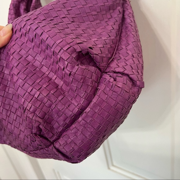 Purple woven leather hobo shoulder bag Elliott Lucca eggplant BV Intrecciato - Picture 6 of 12